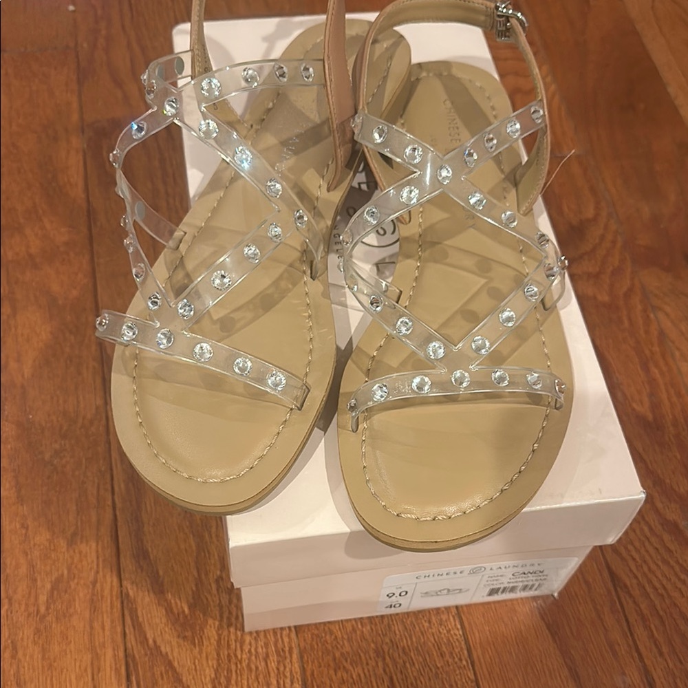 Crystal Embellished Tan Sandals